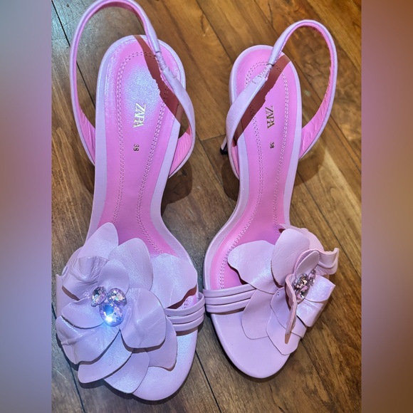 L ZARA GOAT LEATHER FLOWER PINK SANDALS PINK Sz 38 NWT - Picture 8 of 8